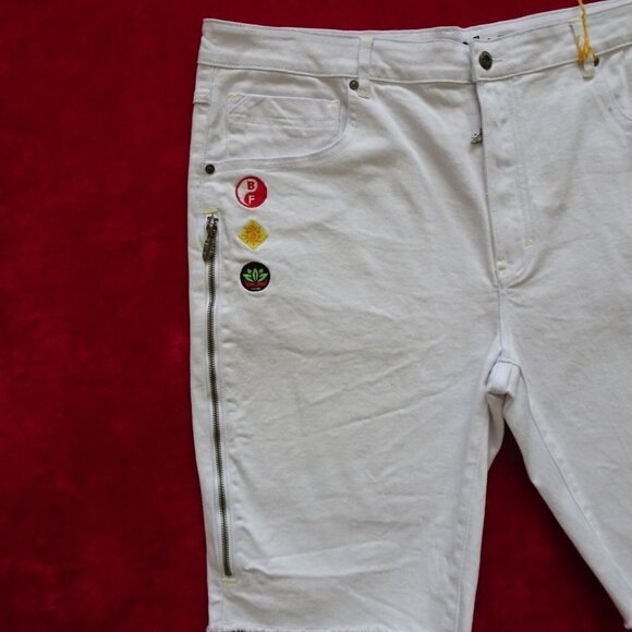 Born Fly Paradise Shorts Men's Size 42 White Denim Embroidery - Picture 3 of 9